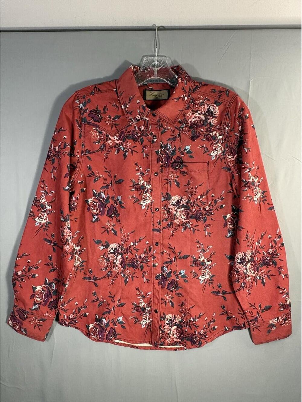 Legacy Falls Floral Western Snap Shirt Women’s M Garnet Rose Button Up